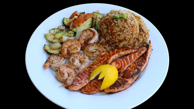 #13 Salmon & Shrimp Plate.