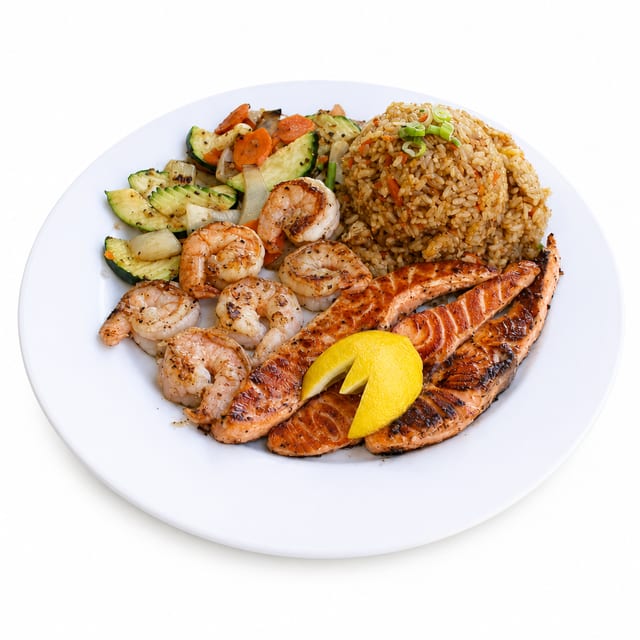 #13 Salmon & Shrimp Plate.