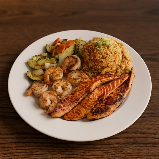 #13 Salmon & Shrimp Plate.
